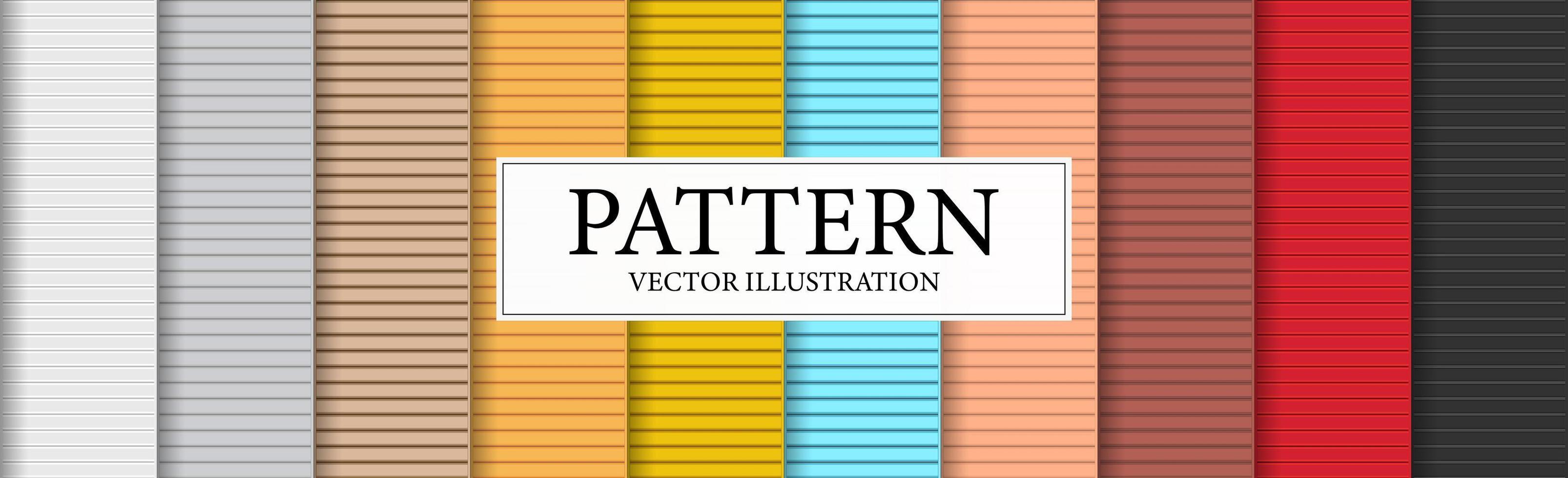 Set of 10 pcs panoramic backgrounds patterns of different colors garage doors, horizontal lines - Vector