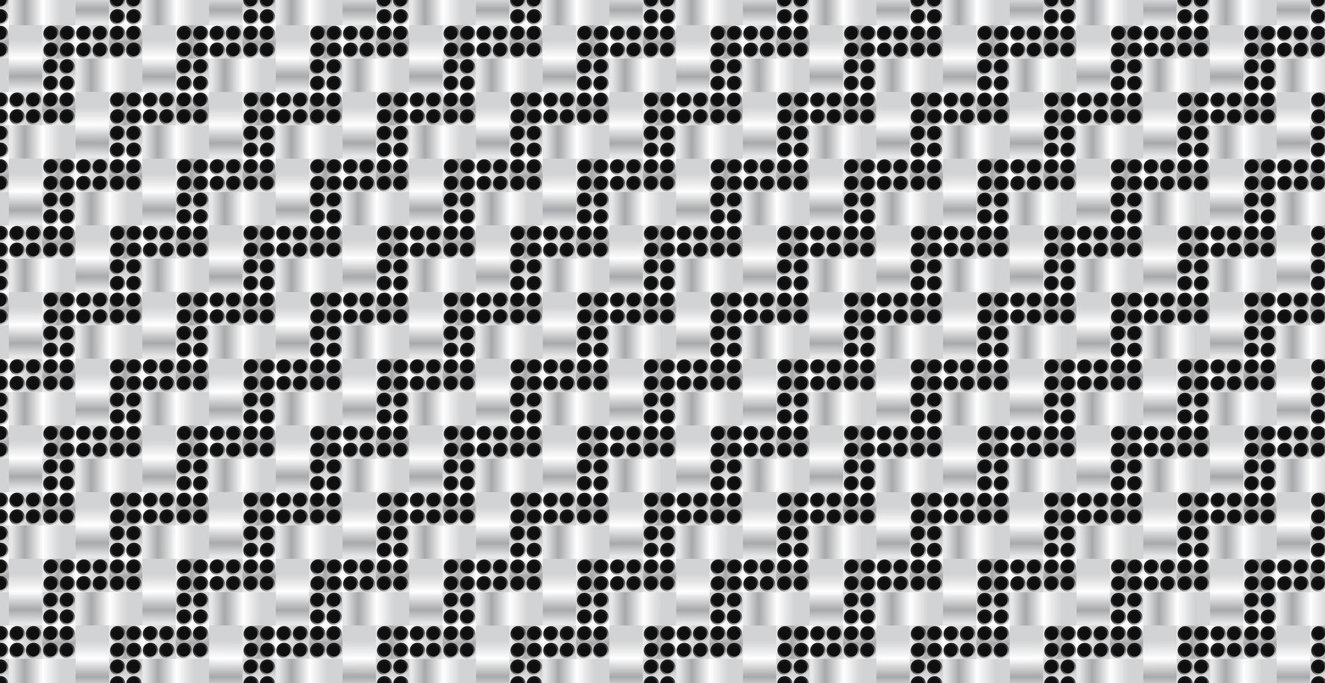Panoramic silver metal wicker background, repeating perforated elements - Vector