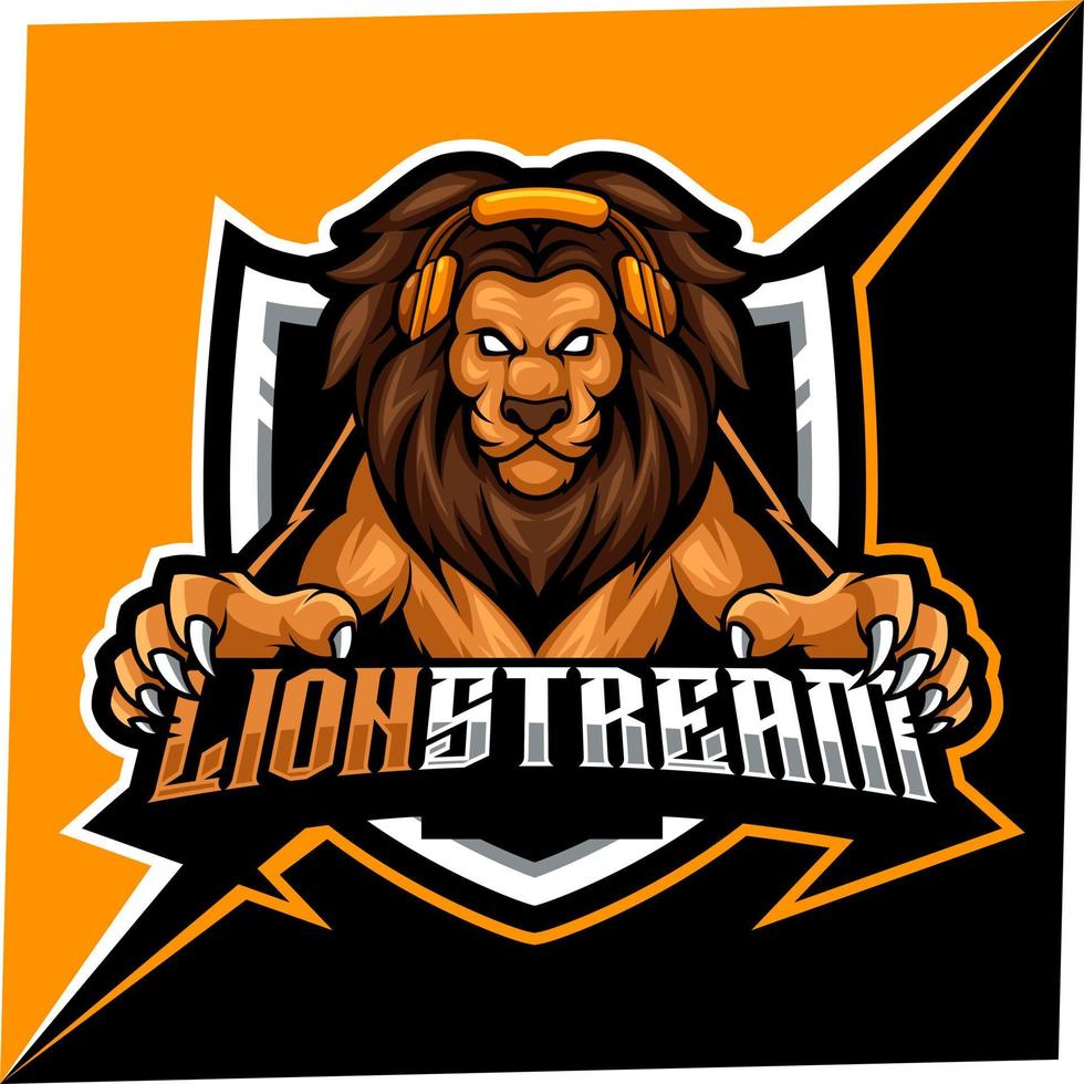 mascota de la corriente del león para el logotipo de deportes y esports vector