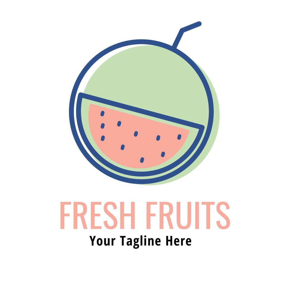 Simple fresh watermelon fruit logo. Minimalist logo design. Lineal color vector