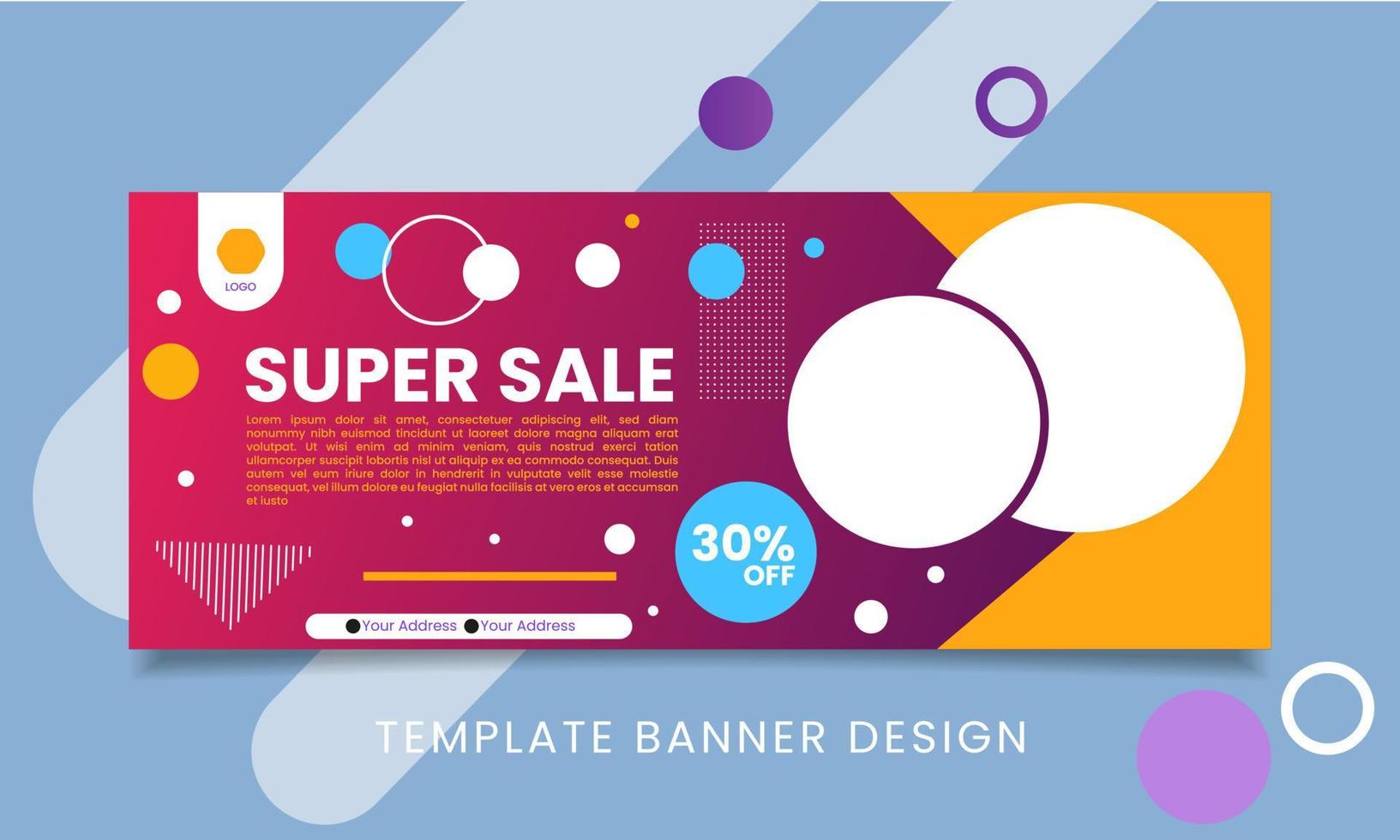 gradiente de diseño de banner de plantilla. super venta promoción de banner morado y rojo vector