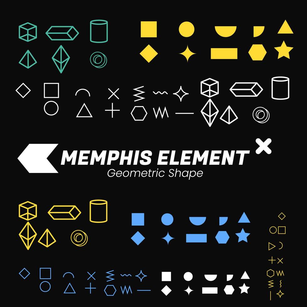 Set of seamless abstract geometric memphis and geometric elements in retro memphis style vector