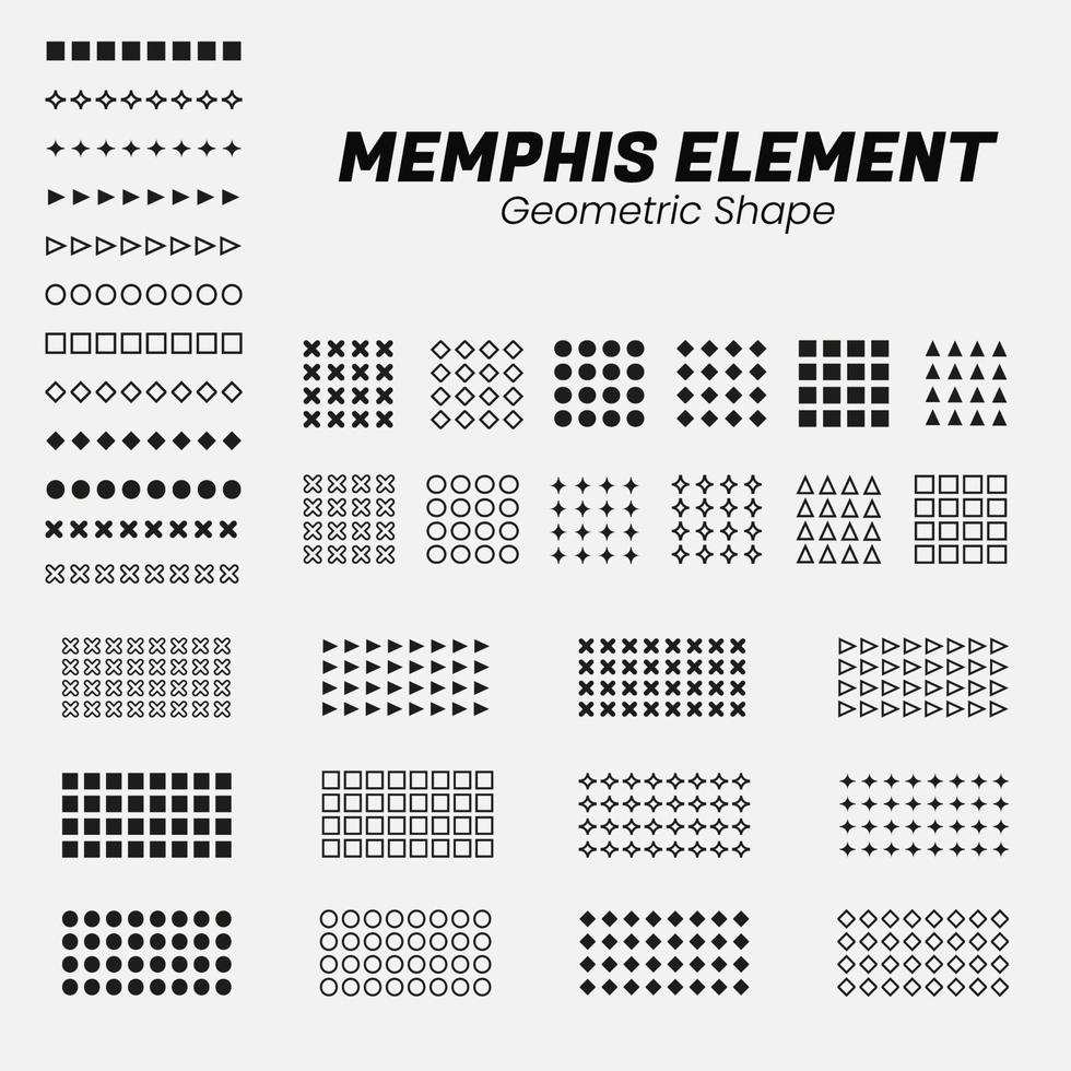 Set of seamless abstract geometric memphis and geometric elements in retro memphis style vector