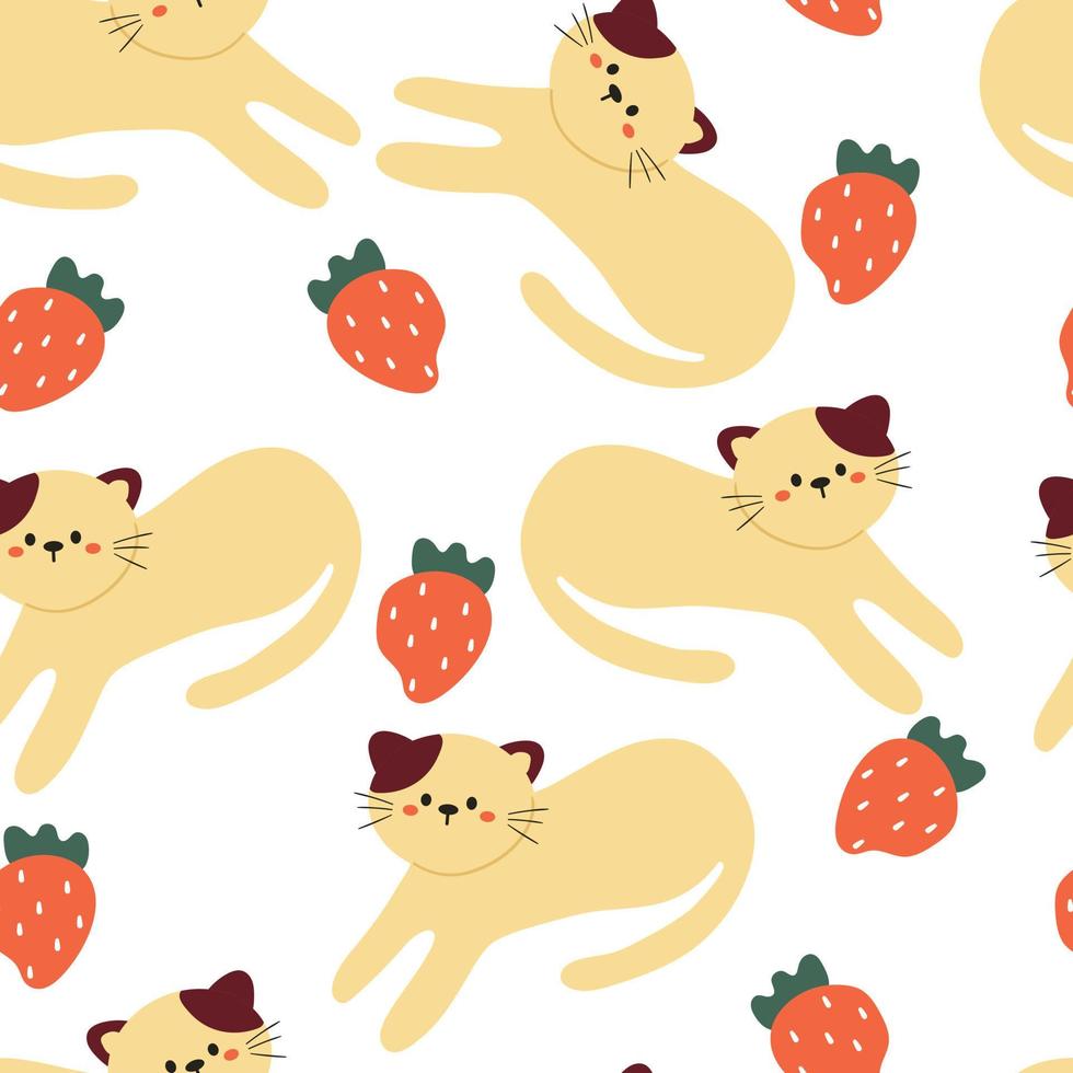 fruta y gato de dibujos animados de patrones sin fisuras vector