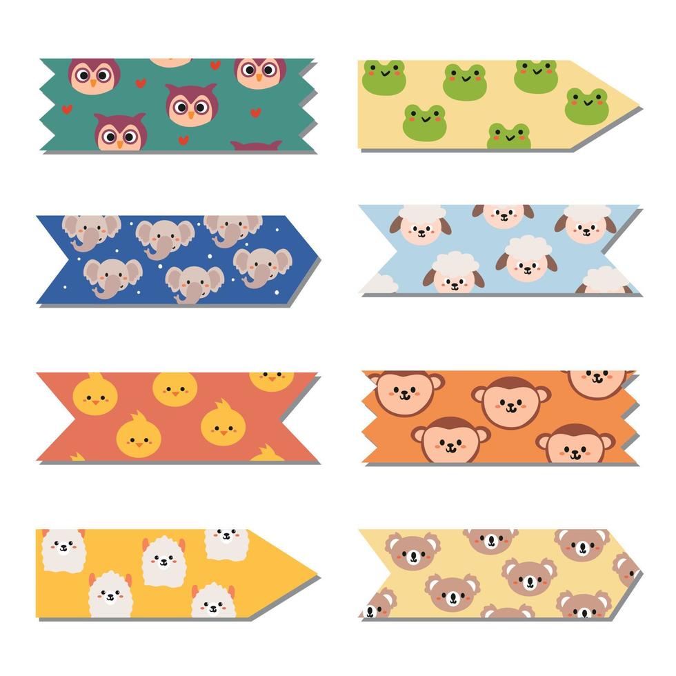 cute washi tape animal collection vector