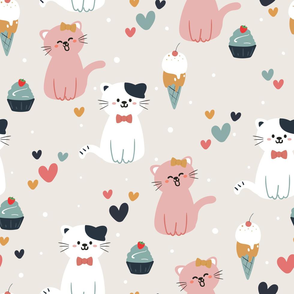 seamless pattern cute cartoon cat. for kids wallpaper, fabric print and gift wrapping paper vector