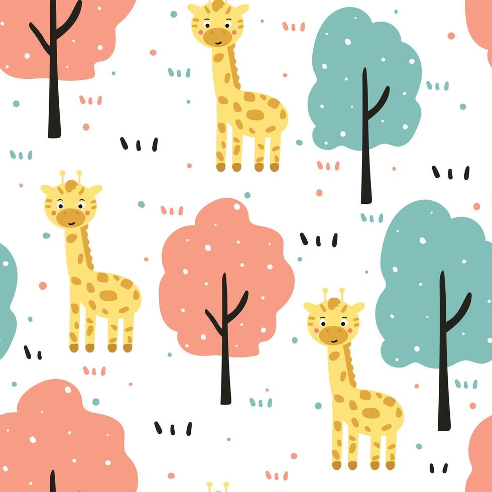 seamless pattern cute cartoon giraffe and tree. for kids wallpaper, fabric print, and gift wrapping paper vector