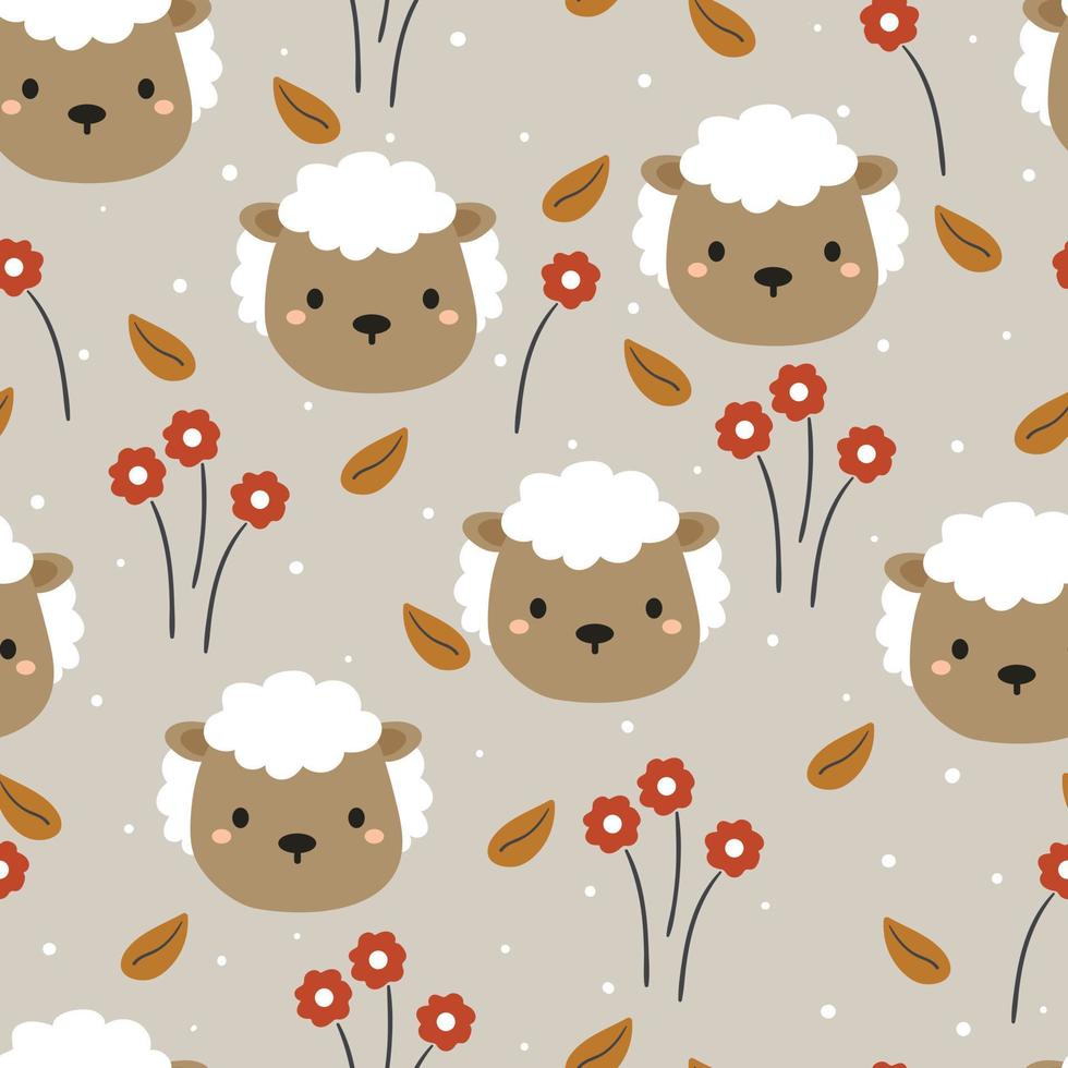 seamless pattern cute cartoon sheep and plant vector