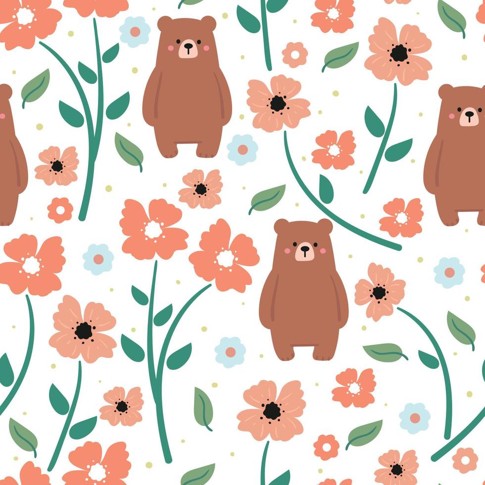 seamless pattern cute cartoon bear and plant. for kids wallpaper, fabric print, and gift wrapping paper vector