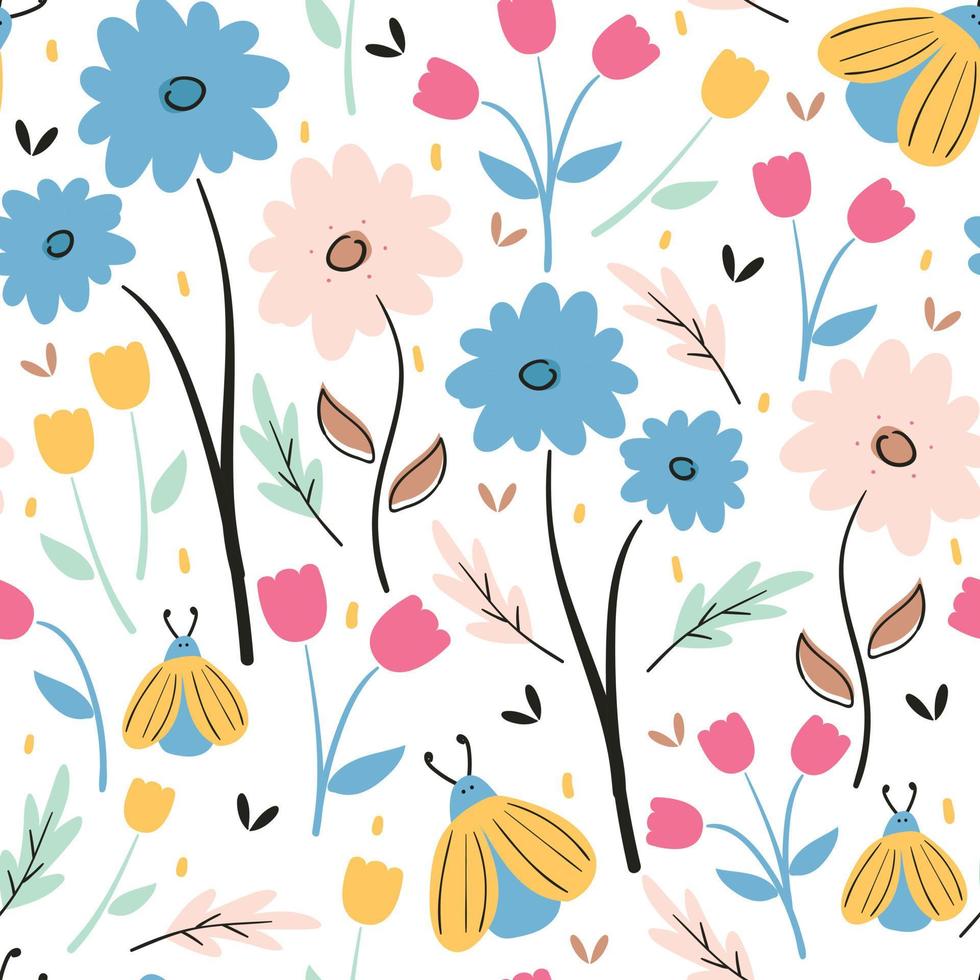 seamless pattern cute cartoon flower and leaves. for kids wallpaper, fabric  print, and gift wrapping paper 5390544 Vector Art at Vecteezy
