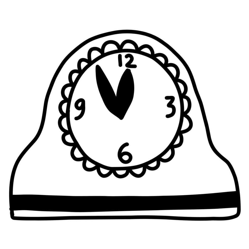 reloj de garabato dibujado a mano a medianoche. ilustración vectorial de año nuevo vector