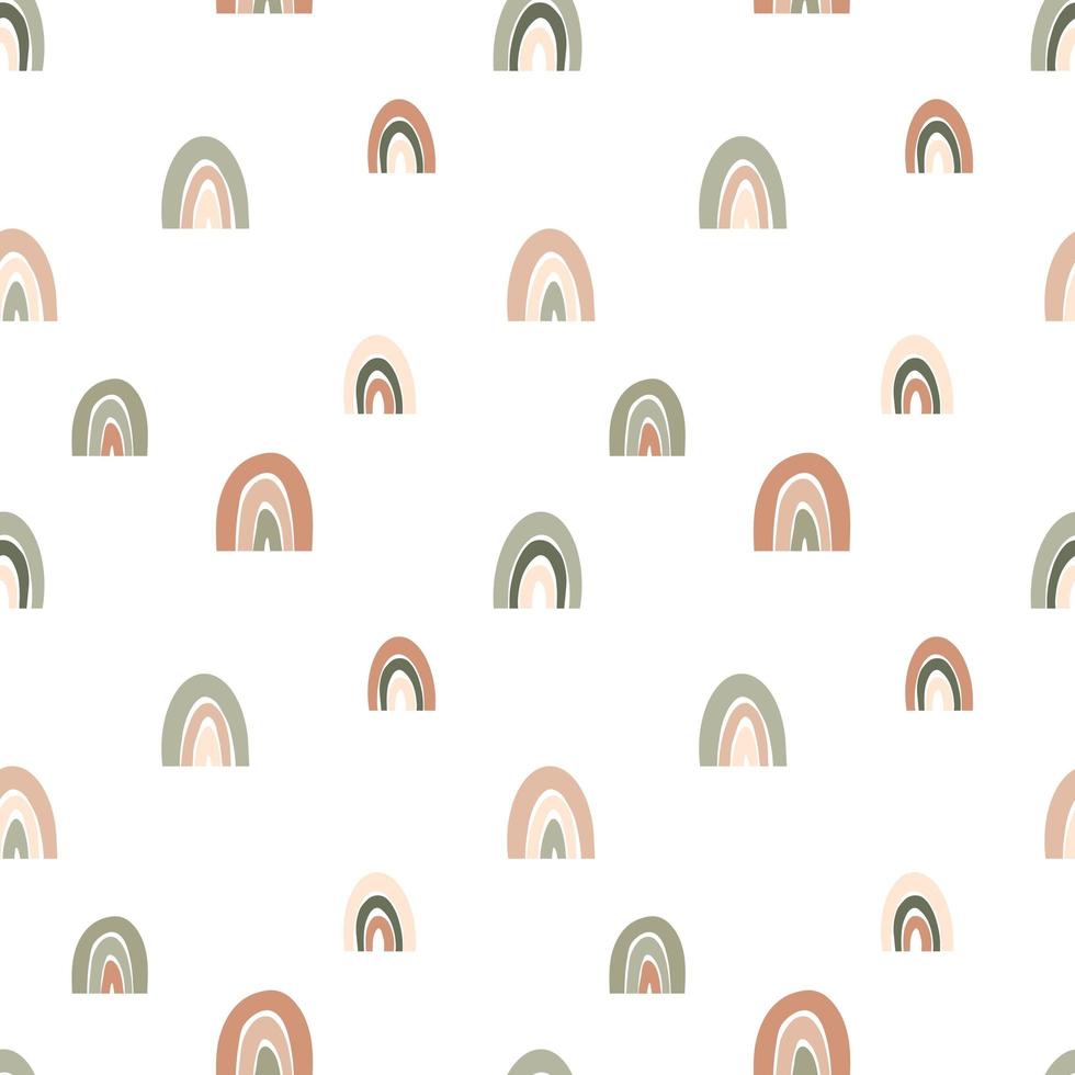 Seamless pattern with boho rainbows in earth tones. Calm childish illustration in white background for textile, card, product desing vector