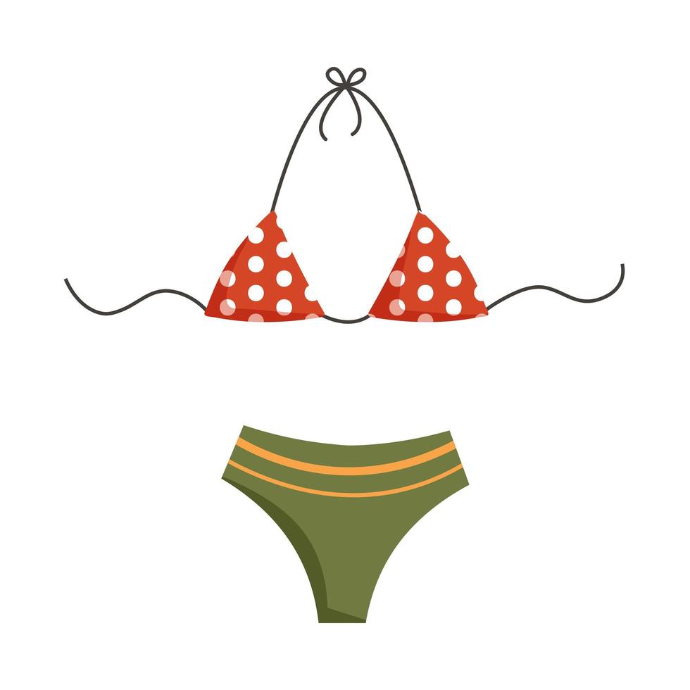 ilustración vectorial de traje de baño de mujer retro en guisantes. bikini traje de baño ropa de verano en estilo plano de dibujos animados vector