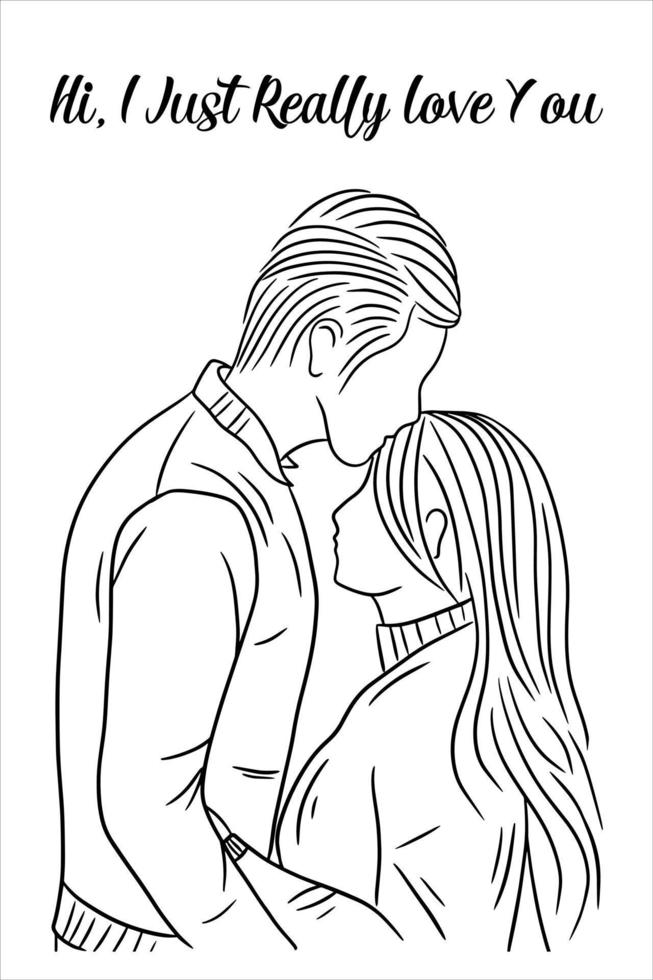 Happy Together Love Couple Women Girls and Boy Friends Line Art Hand Drawn Style illustration vector