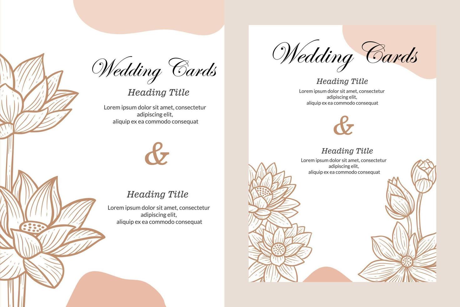 Set Wedding Card Elegant Line Art Love Lotus Happy beautiful beauty illustration vector