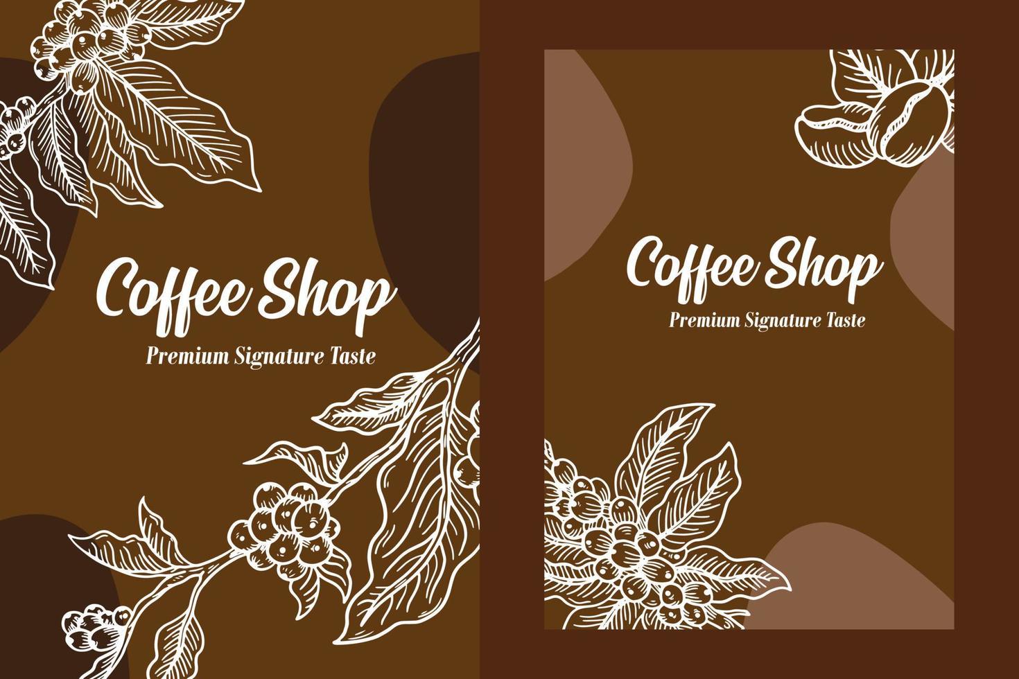 PrintSet Hand Drawn Coffee Shop Beans Cup with Branch Background illustration vector