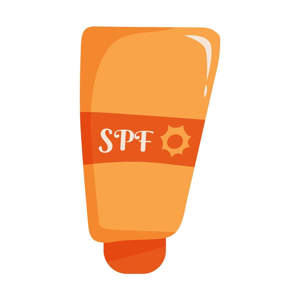 Vector illustration of sunscreen tube in cartoon hand drawn flat style. Summer spf cream