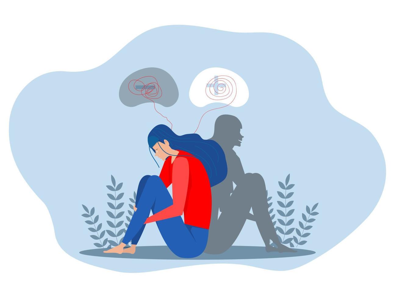 woman unhappily  loneliness, emotion and depression .depression, thinking about problems, sad expressions.Bipolar disorderbPsychology vector illustrator