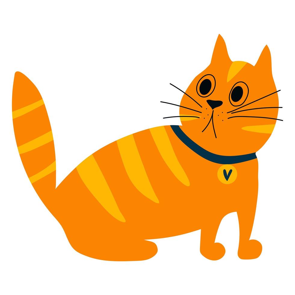 Vector illustration of ginger cat in cartoon flat style. Funny pet