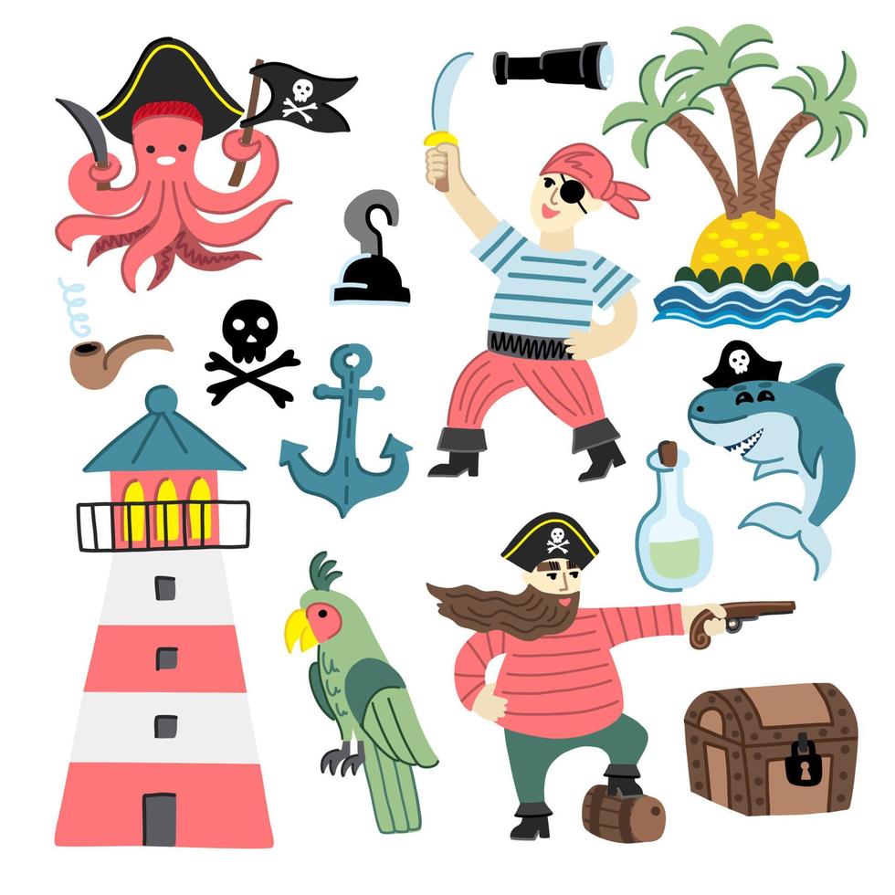 A network of children's funny images in a pirate theme vector