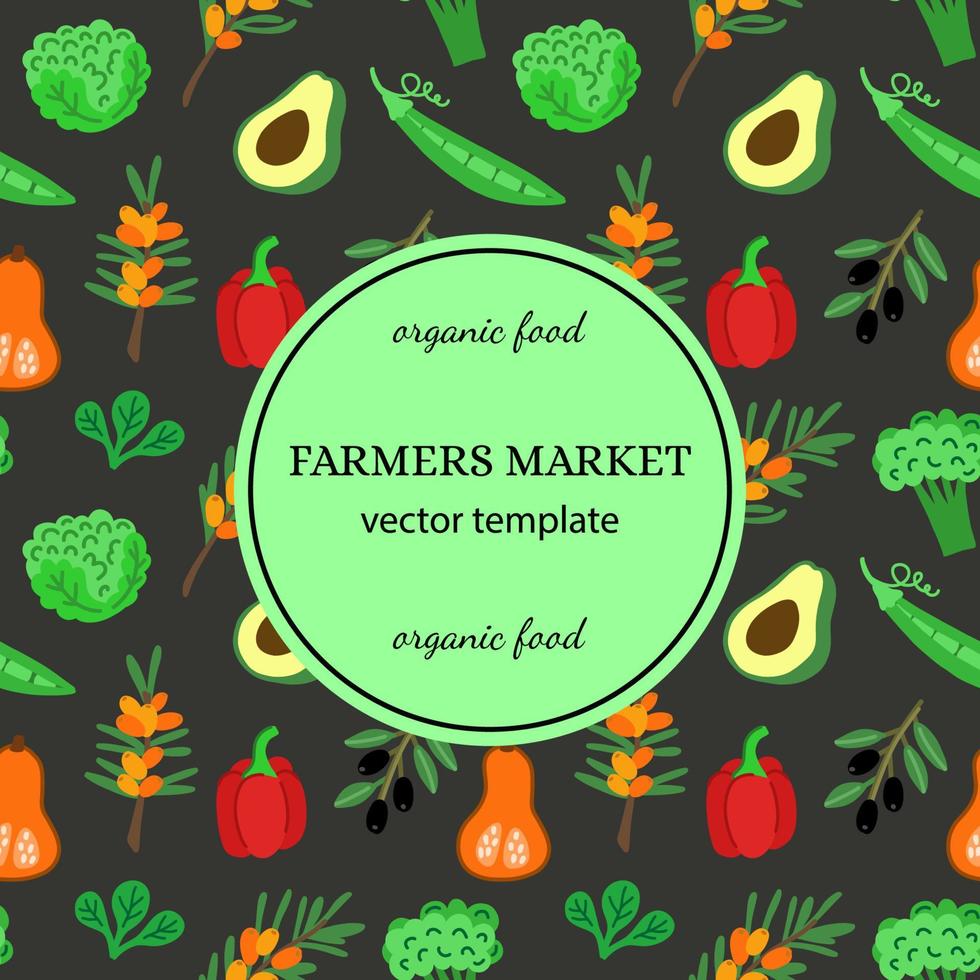 Vector template with vegetables and fruits for your farmer's market or food fair design