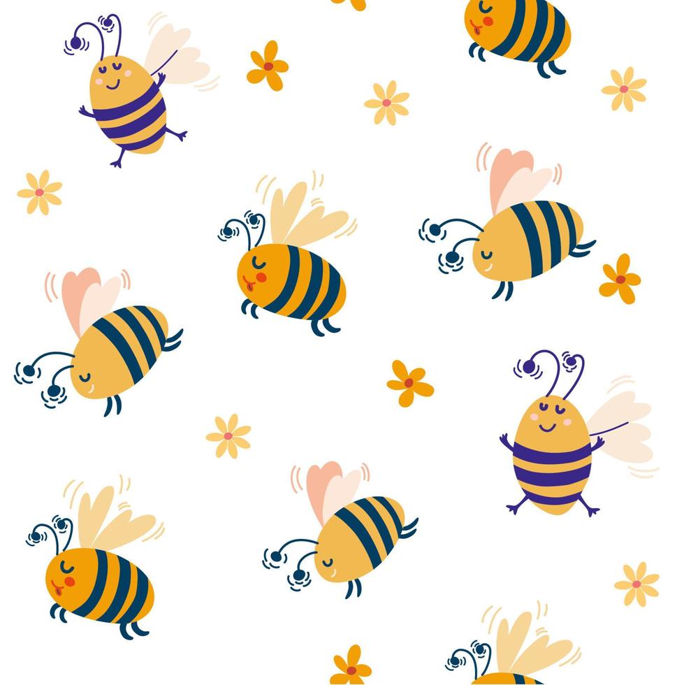 patrón sin costuras de abejas. abejas voladoras de dibujos animados. miel de  abeja fondo de niños.