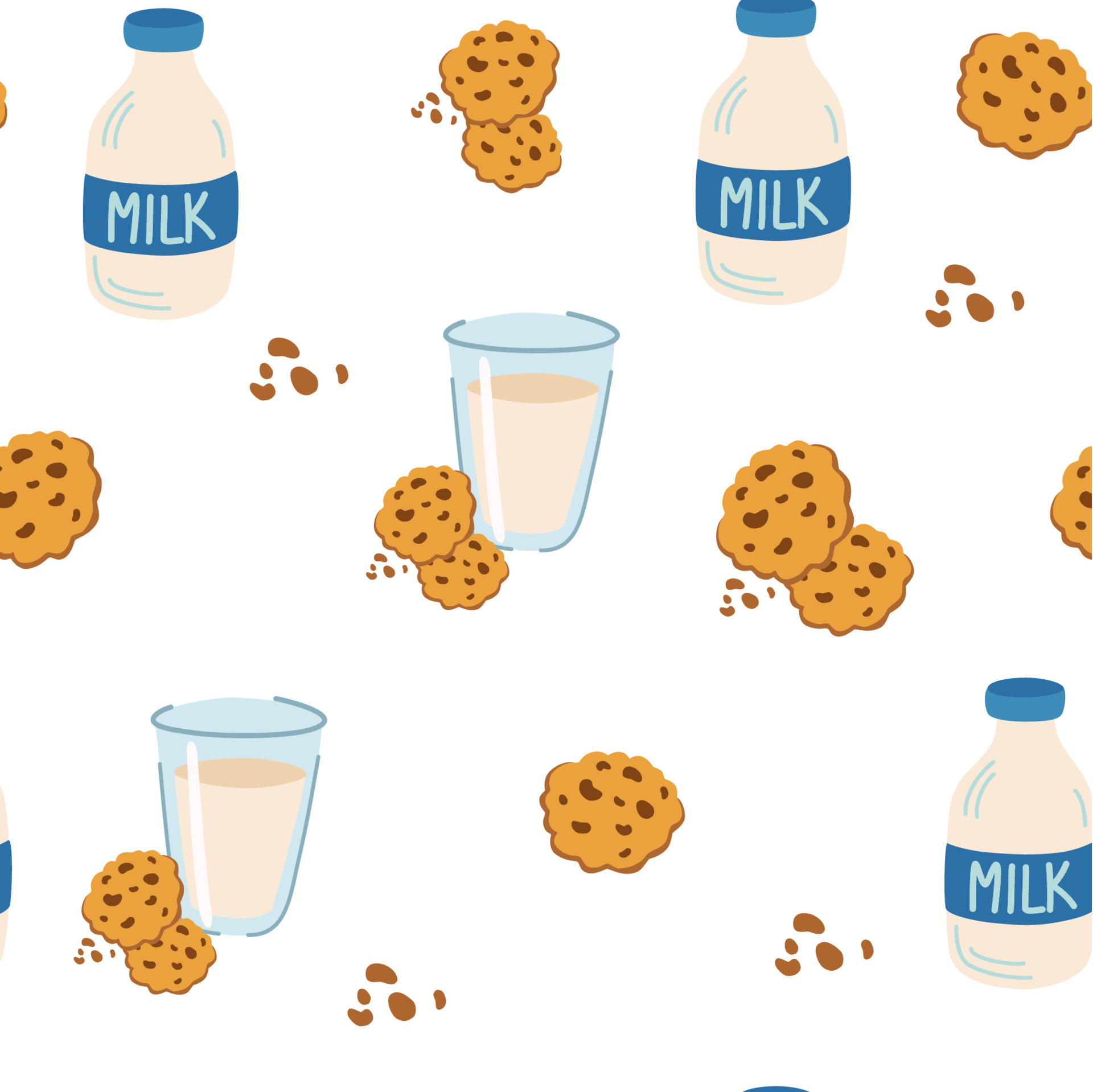 Cookies with milk seamless pattern. Glass of milk and two oatmeal cookies with chocolate chips. Children cute background for fabric, textiles, wallpapers, print products. Vector cartoon illustration. 5391054 Vector Art at Vecteezy Cookies with milk seamless pattern. Glass of milk and two oatmeal cookies with chocolate chips. Children cute background for fabric, textiles, wallpapers, print products. Vector cartoon illustration. 5391054 Vector Art at Vecteezy