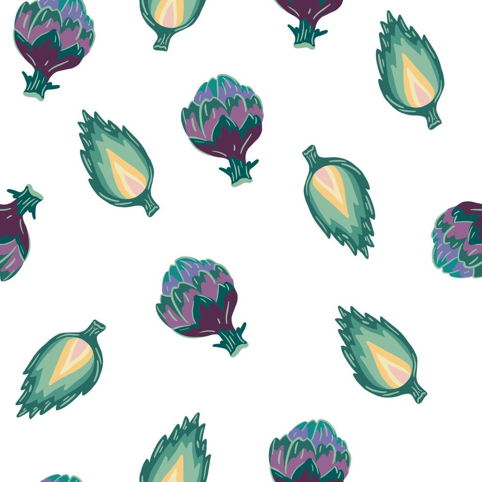 Artichokes seamless pattern. Green vegetable whole and half. Vegetarian Healthy Food. Farm market product. Great for menu, packaging design, fabric. Vector cartoon illustration