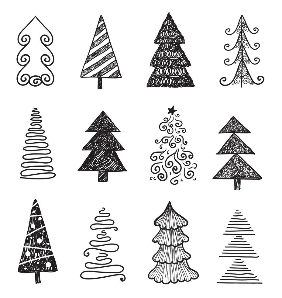 vector set of doodle hand drawn Christmas trees