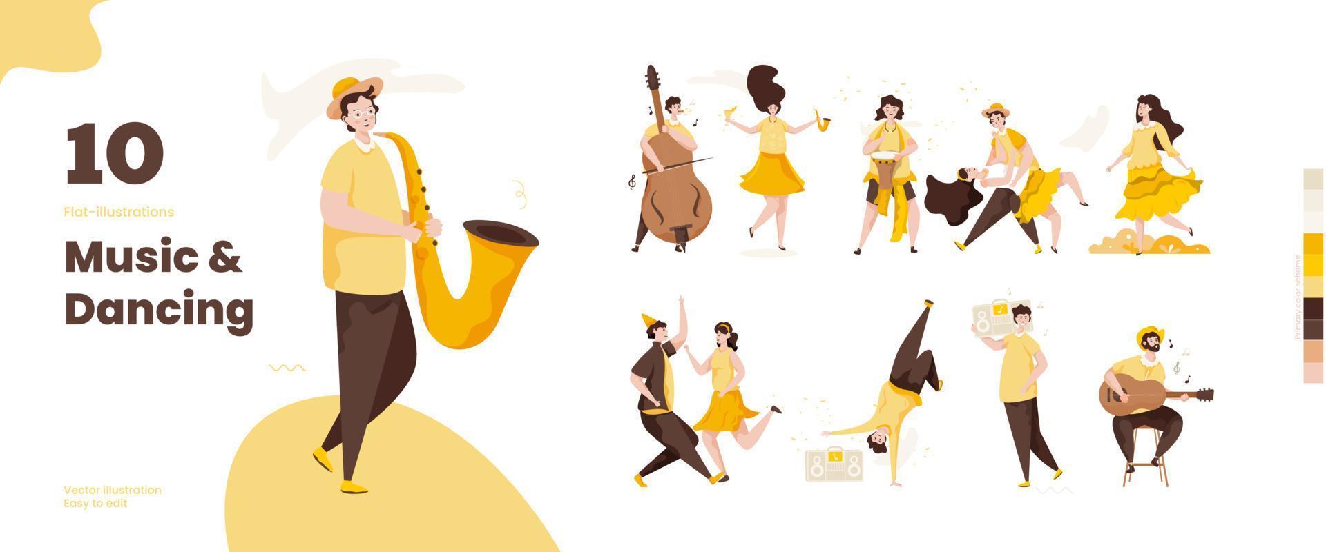 People play music and dancing illustration collection set vector