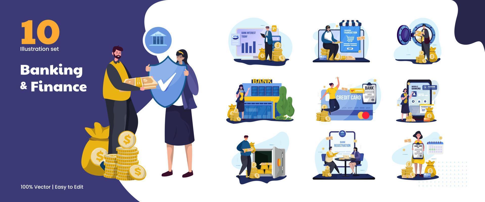 Financial investment and banking illustration collection set vector