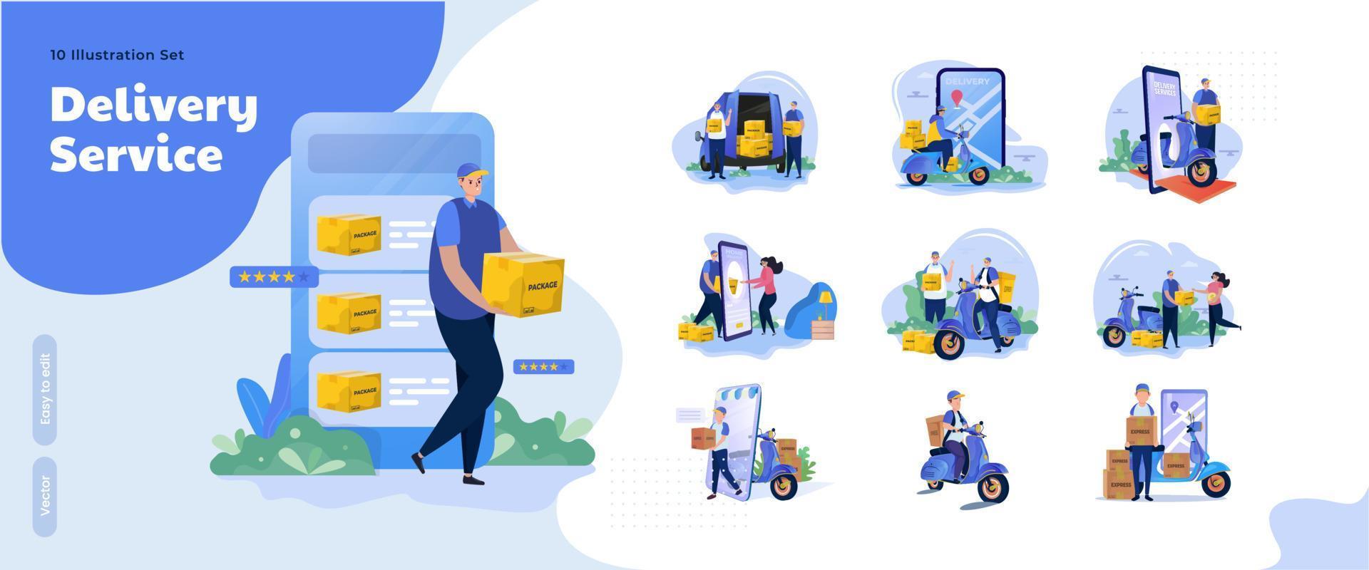 Online order with home delivery services illustration collection set vector