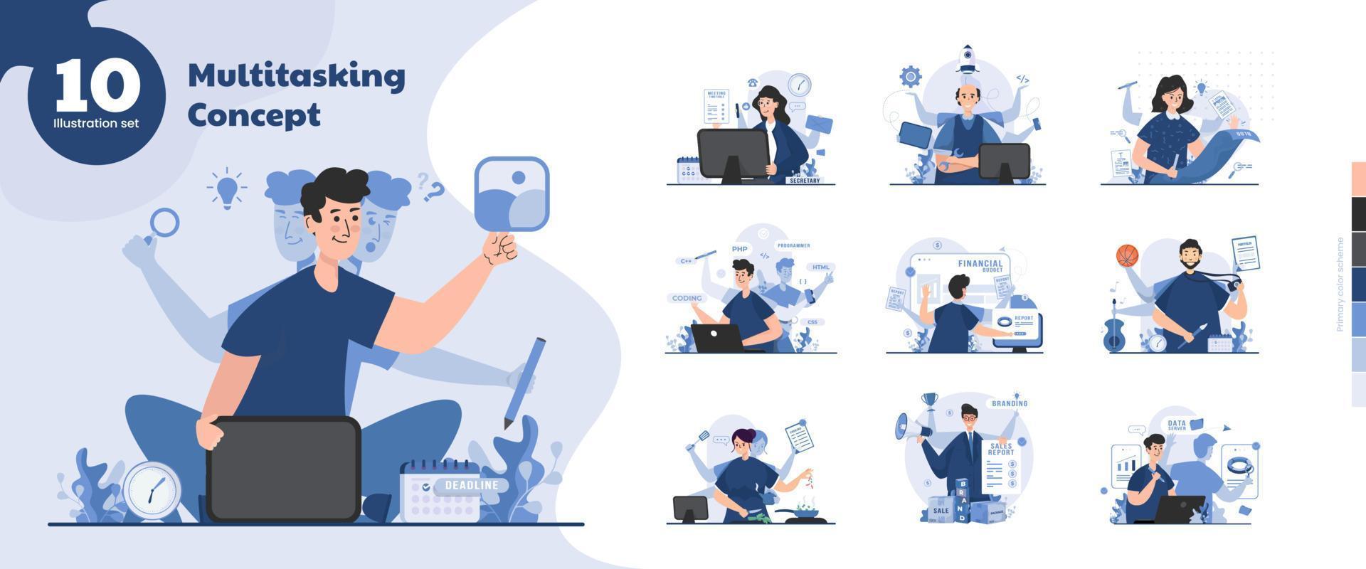 Multitasking person skill multi-talented illustration collection set vector