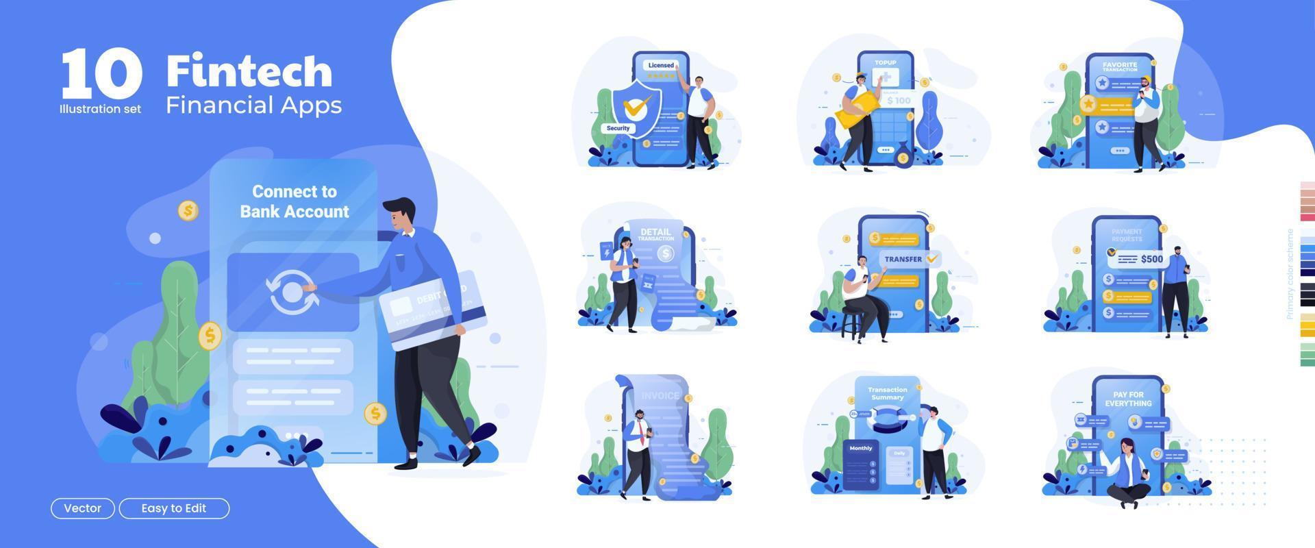 People using finance application for online transaction illustration set vector