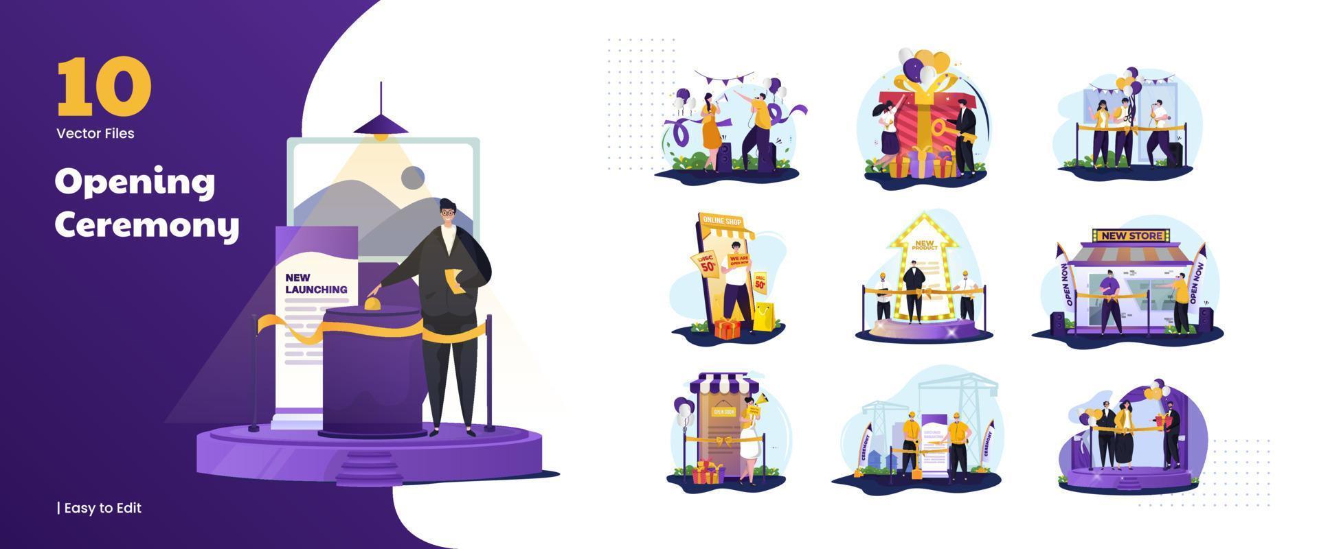 Opening ceremony or grand launching illustration collection set vector