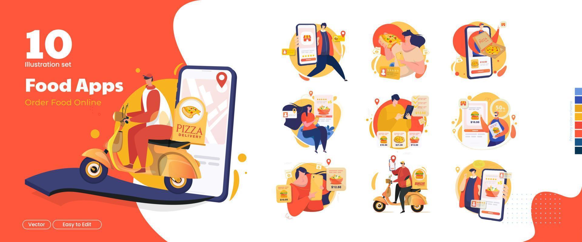 Food order delivery application concept on illustration set vector