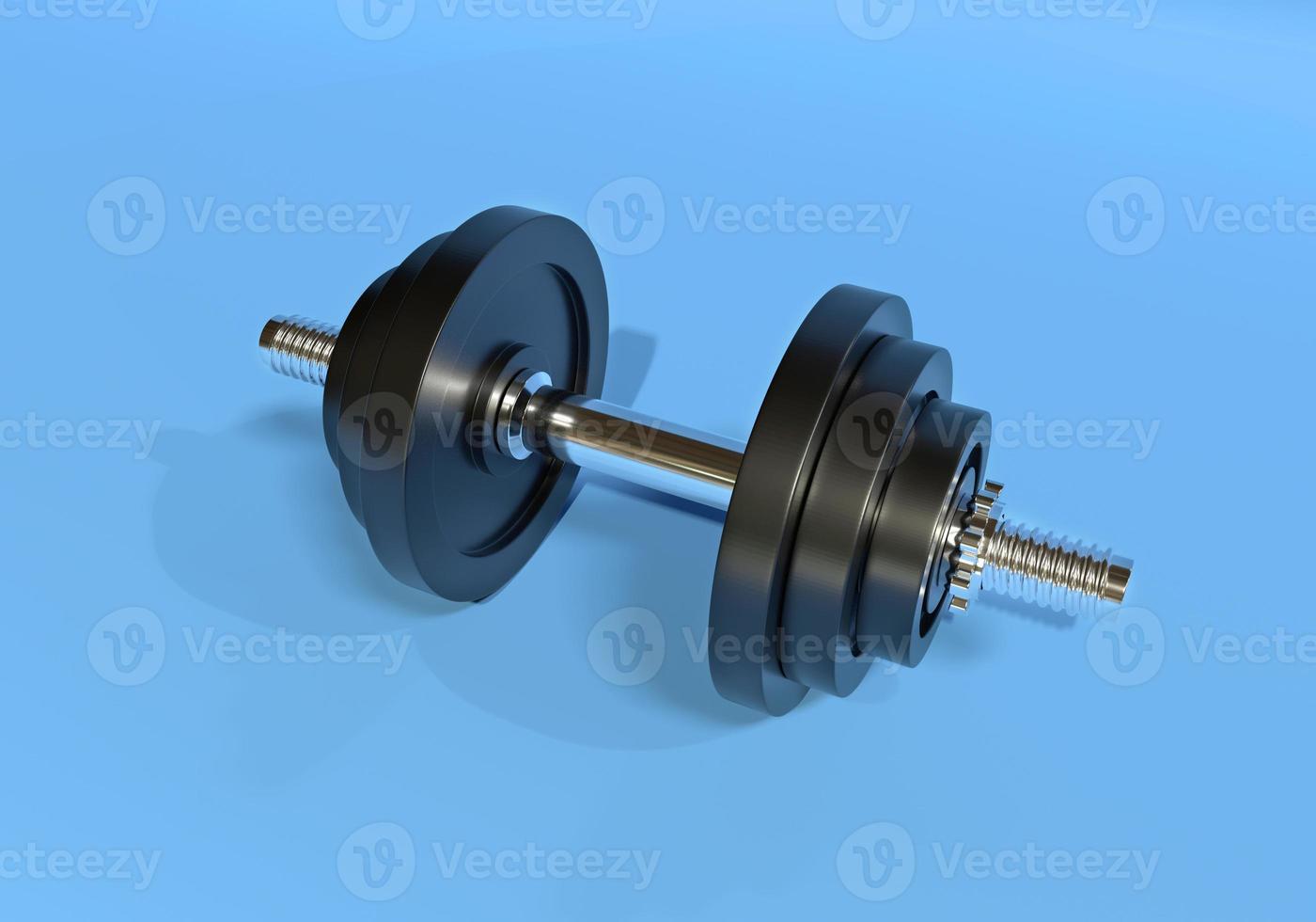 Dumbbell on blue background. 3d rendering illustration photo