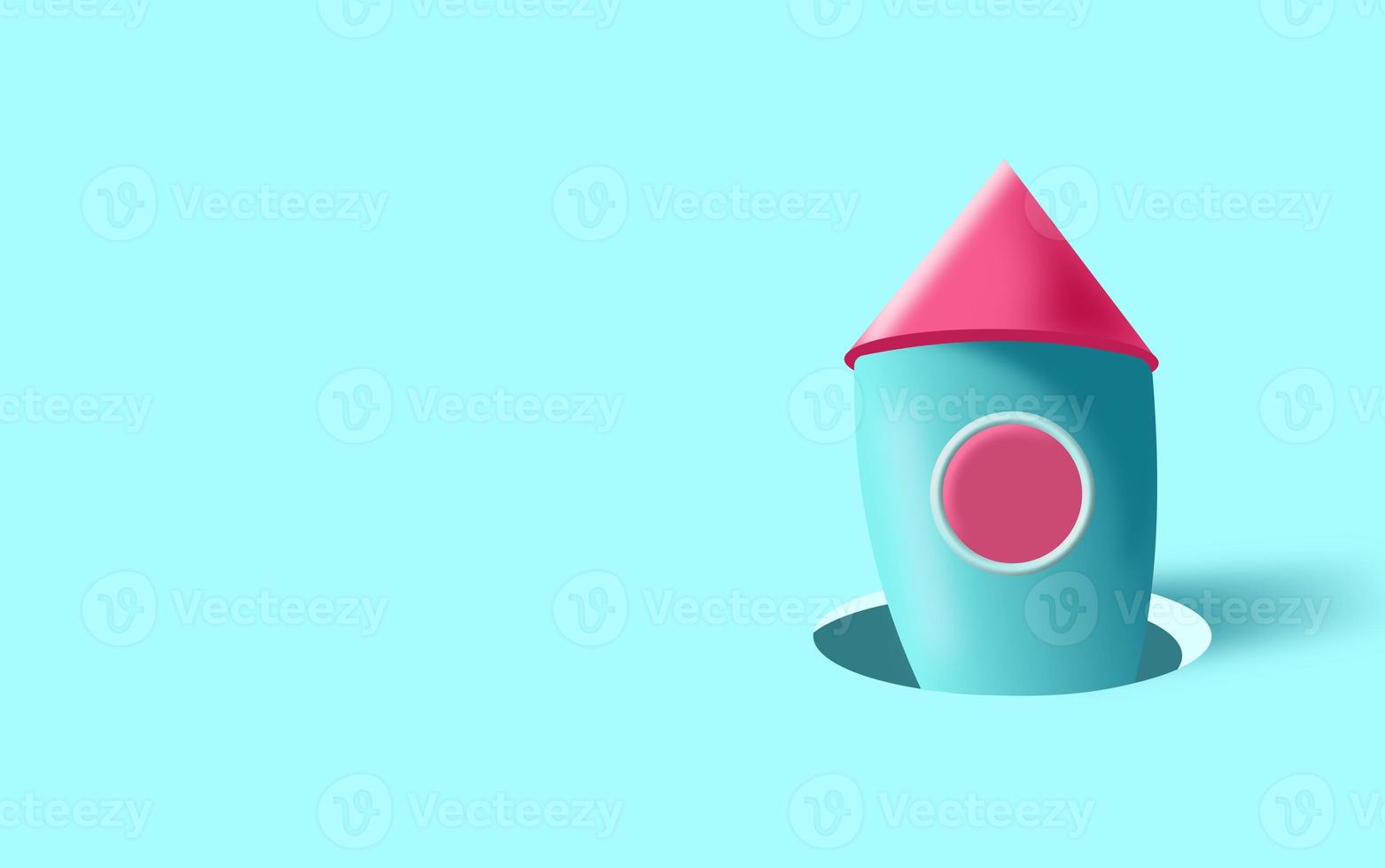 3D illustration of a rocket shooting out of a hole photo