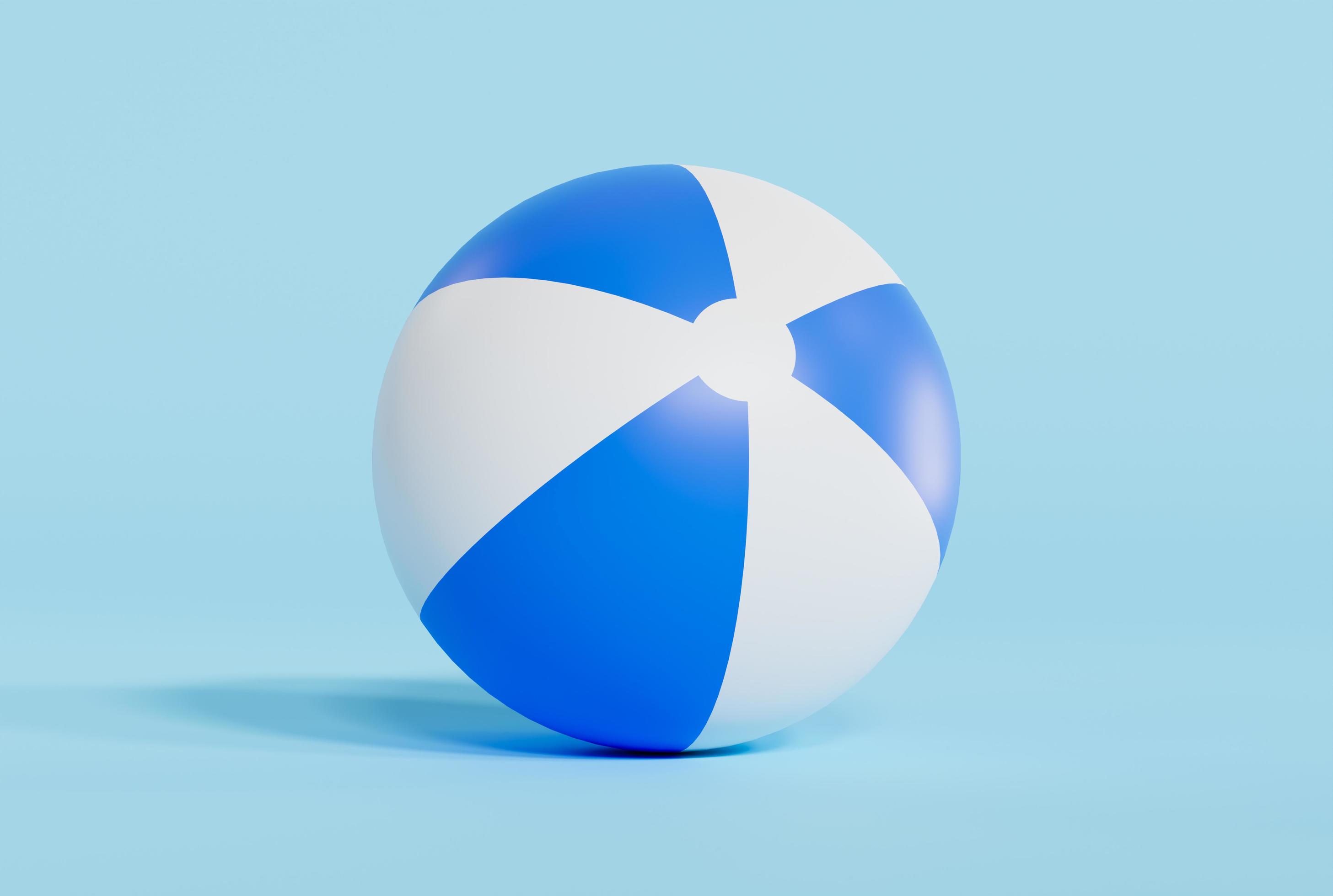 Blue beach ball on blue background. 3D rendering. 5391273 Stock Photo