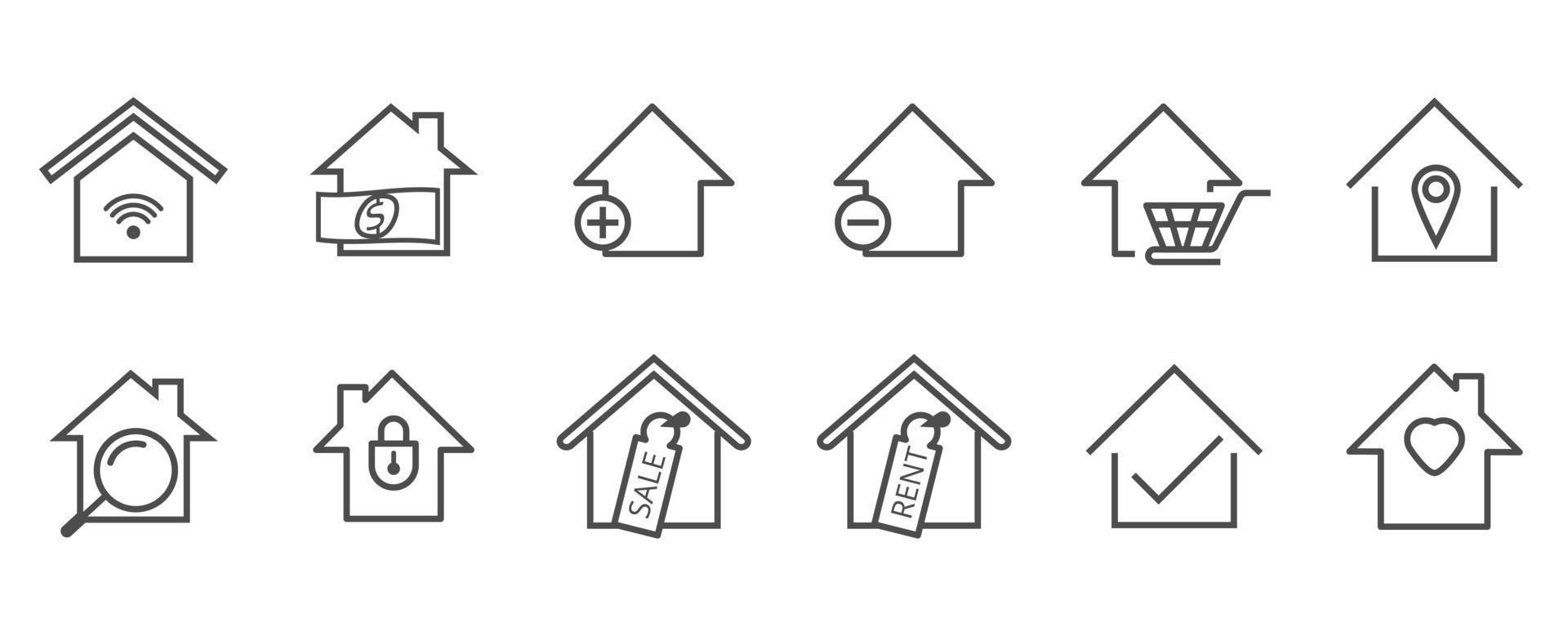 Set of home icon vector illustrator. House linear line symbol. 640x640 pixels.