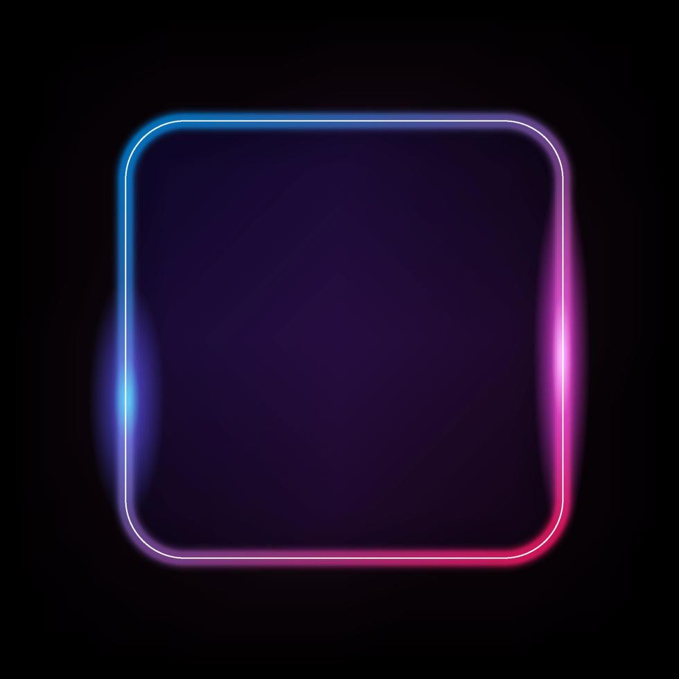 Neon light square banner. Glowing frame isolated on transparent background. Realistic template sign vector. vector