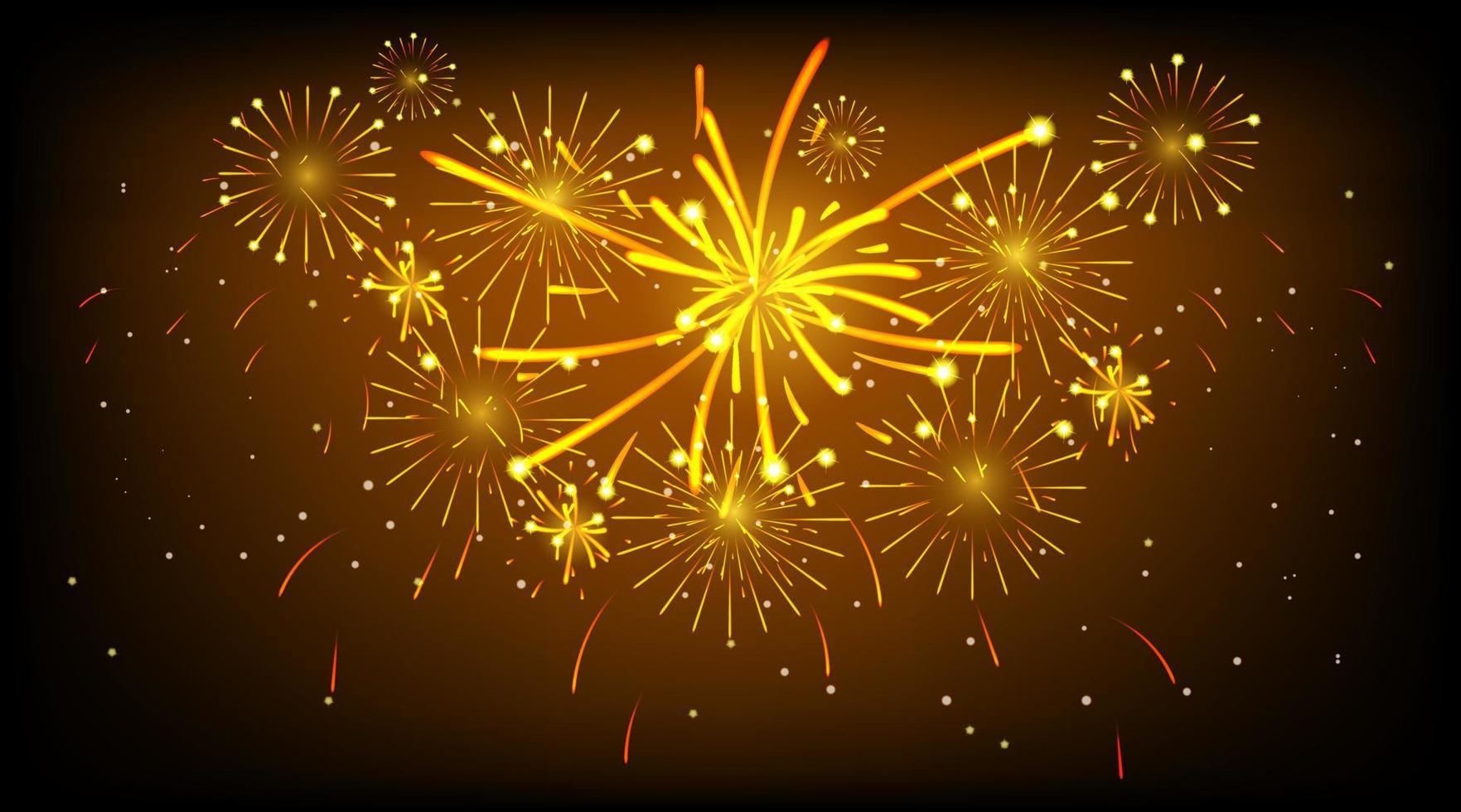 Fireworks shining sparks. Fireworks explosions object for festival background. Celebrate Lighting effect isolated vector illustration.