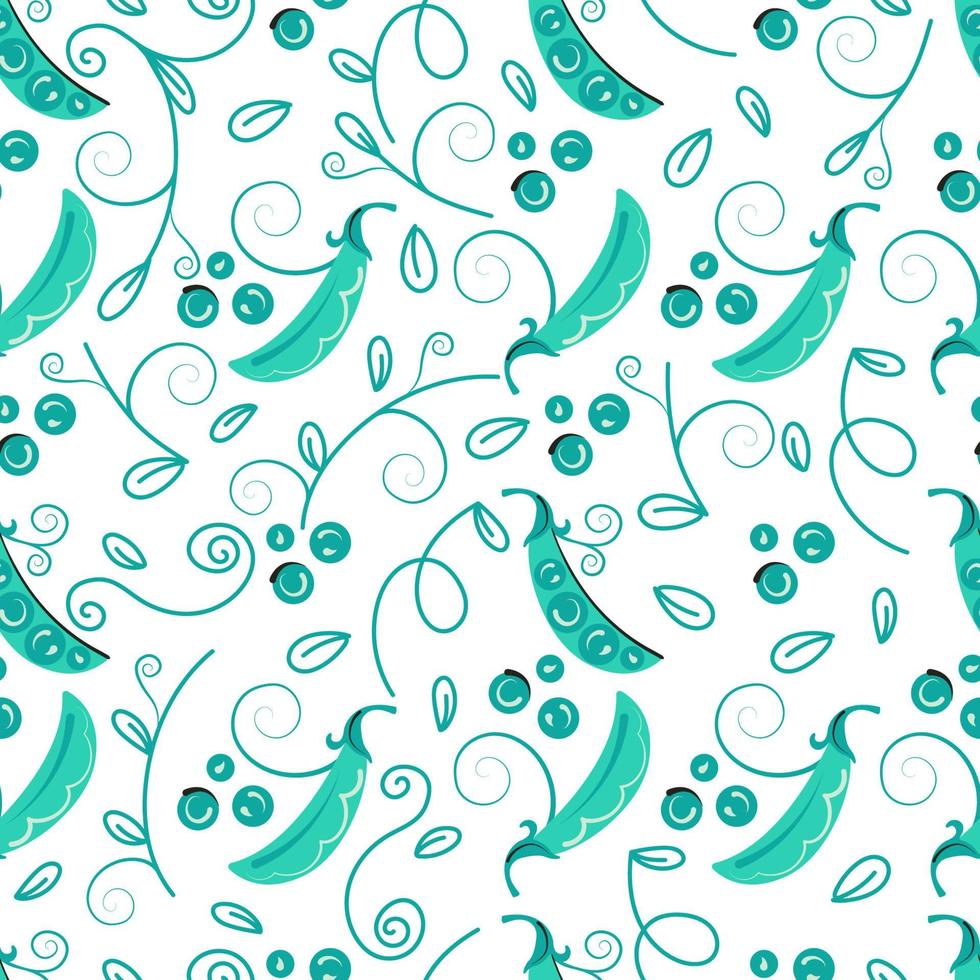 Seamless pattern of green pea pods. Vegetable vector background