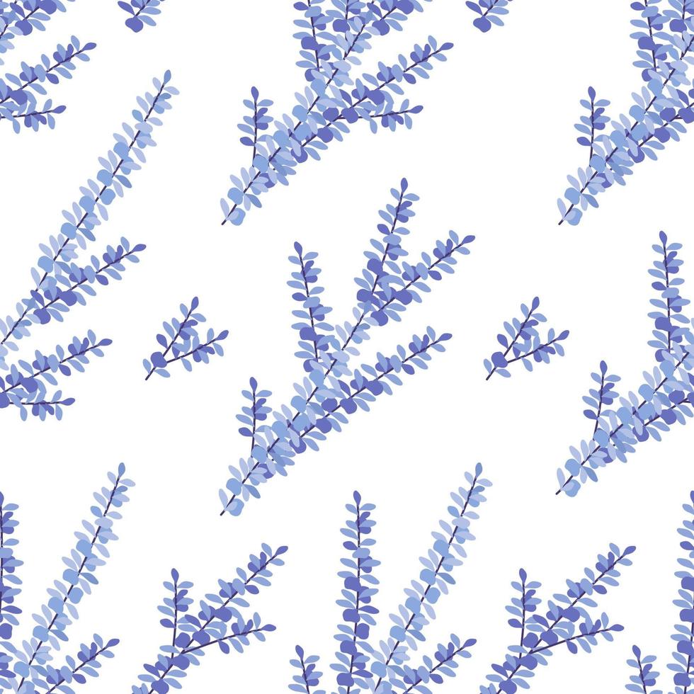 Seamless pattern purple twigs with foliage. Flat vector plant background