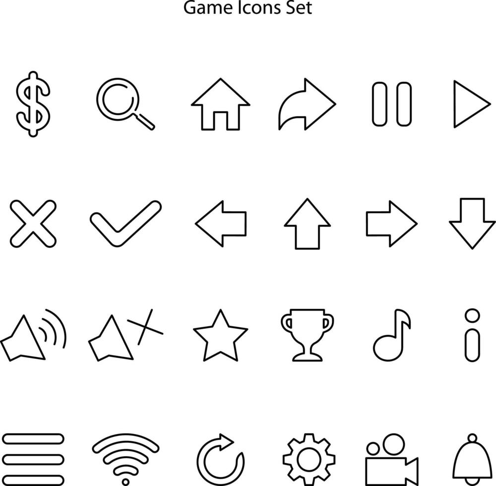 conjunto de iconos de juego aislado sobre fondo blanco. icono de juego contorno de línea delgada símbolo de juego lineal para logotipo, web, aplicación, ui. signo simple del icono del juego. vector