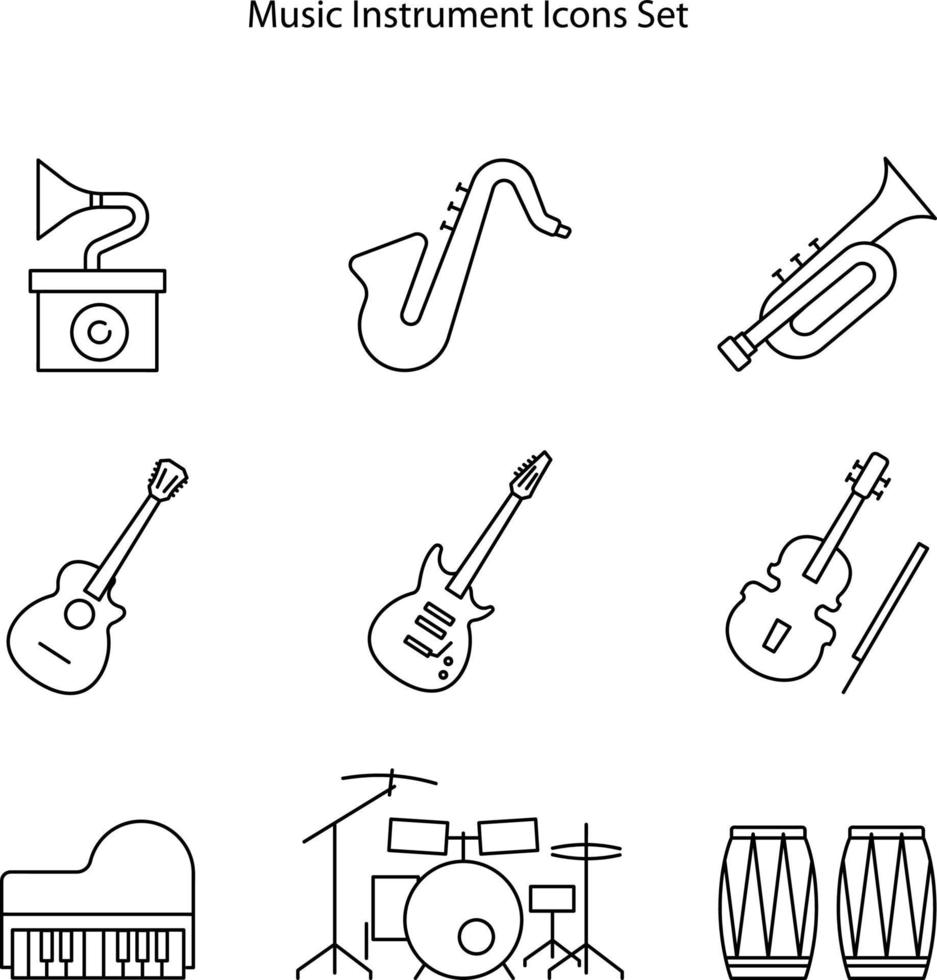 establecer ilustración vectorial de instrumentos musicales aislada en fondo blanco, establecer iconos de instrumentos musicales. vector