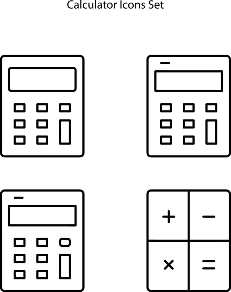 conjunto de iconos de calculadora aislado sobre fondo blanco. icono de calculadora contorno de línea delgada símbolo de calculadora lineal para logotipo, web, aplicación, ui. signo simple del icono de la calculadora. vector