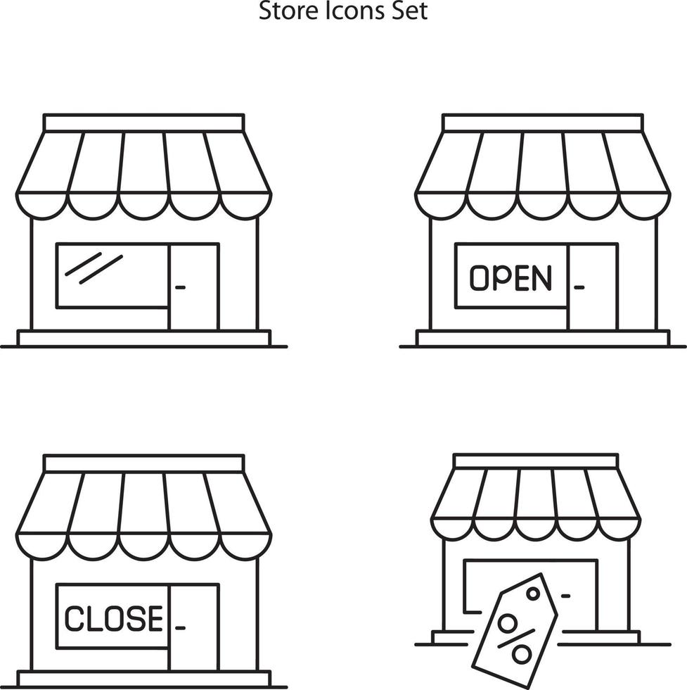 conjunto de iconos de tienda de compras aislado sobre fondo blanco. icono de tienda de compras contorno de línea delgada símbolo de tienda de compras lineal para logotipo, web, aplicación, ui. compras vector