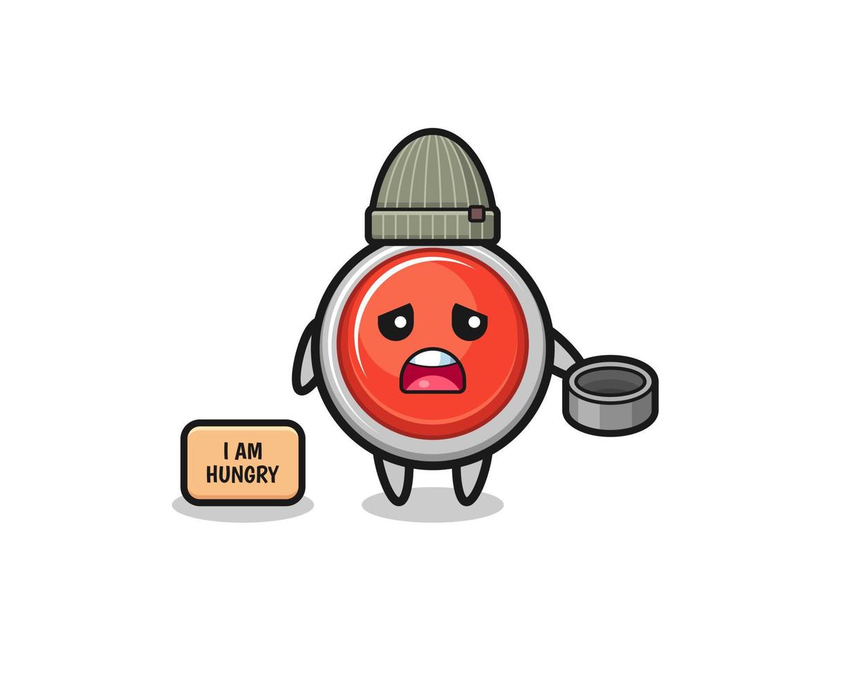 cute emergency panic button beggar cartoon character vector