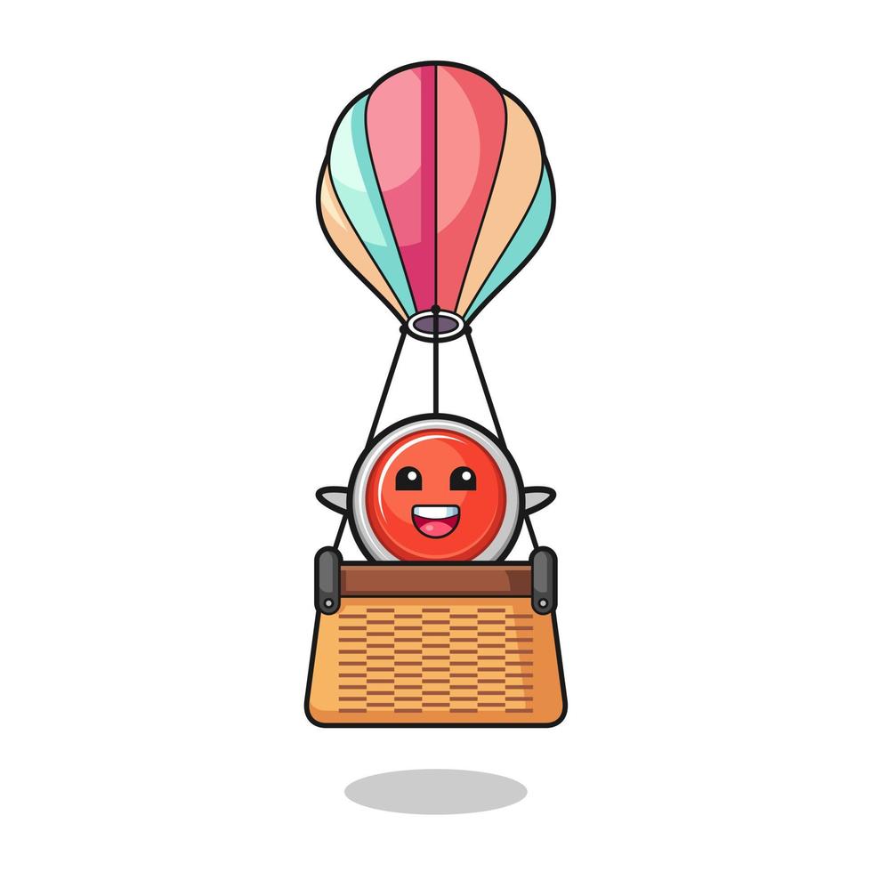emergency panic button mascot riding a hot air balloon vector